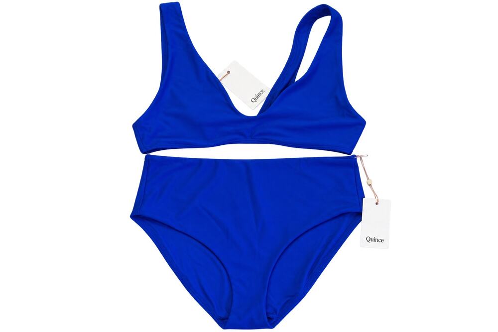 Quince Italian Fabric Plunge Bikini In Electric Blue Size Large New with Tags